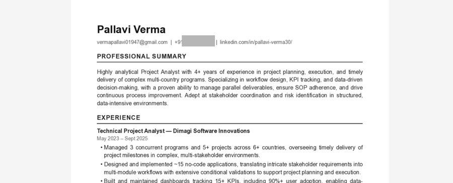 Tailored resume PDF generated by the bot